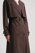 Cotton Blend Double-Breasted Trench Coat - Brown