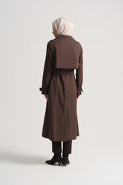 Cotton Blend Double-Breasted Trench Coat - Brown