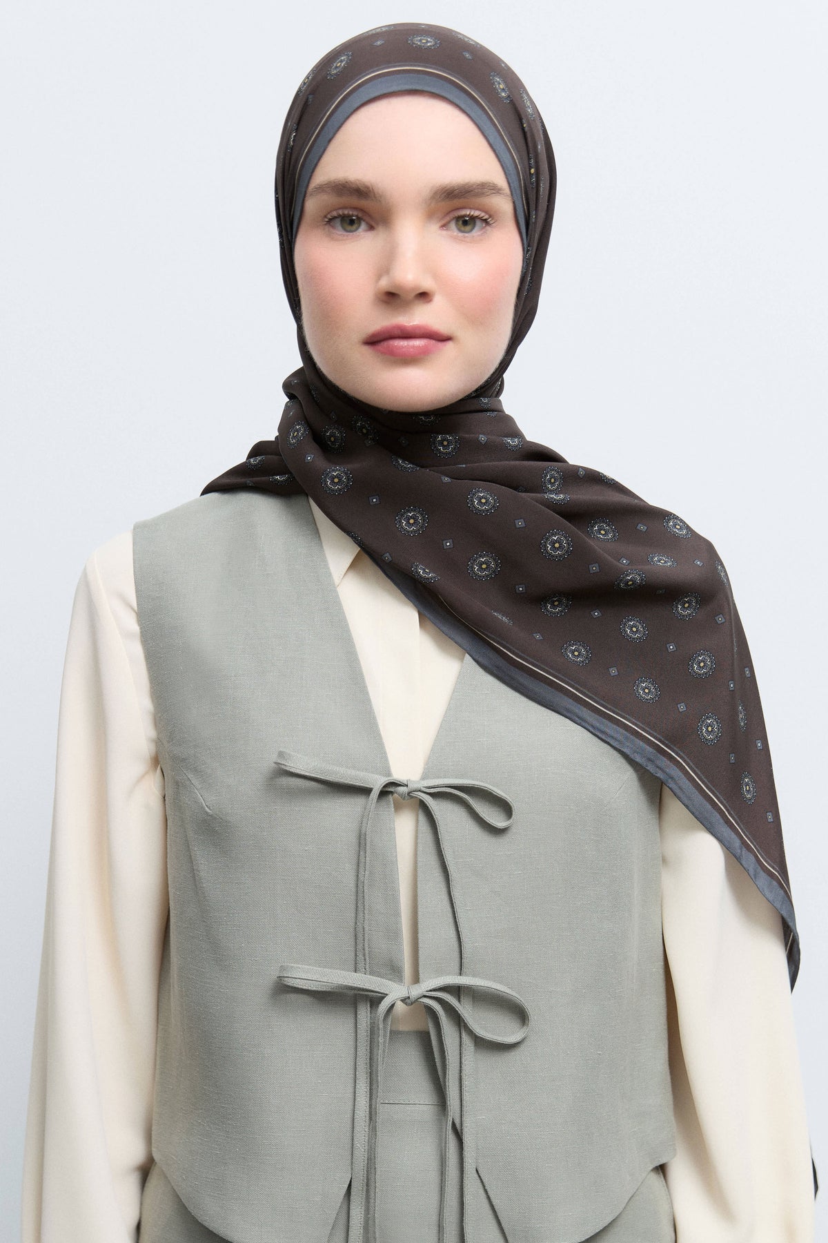 Lina 100% Crepe Silk Shawl - Coffee