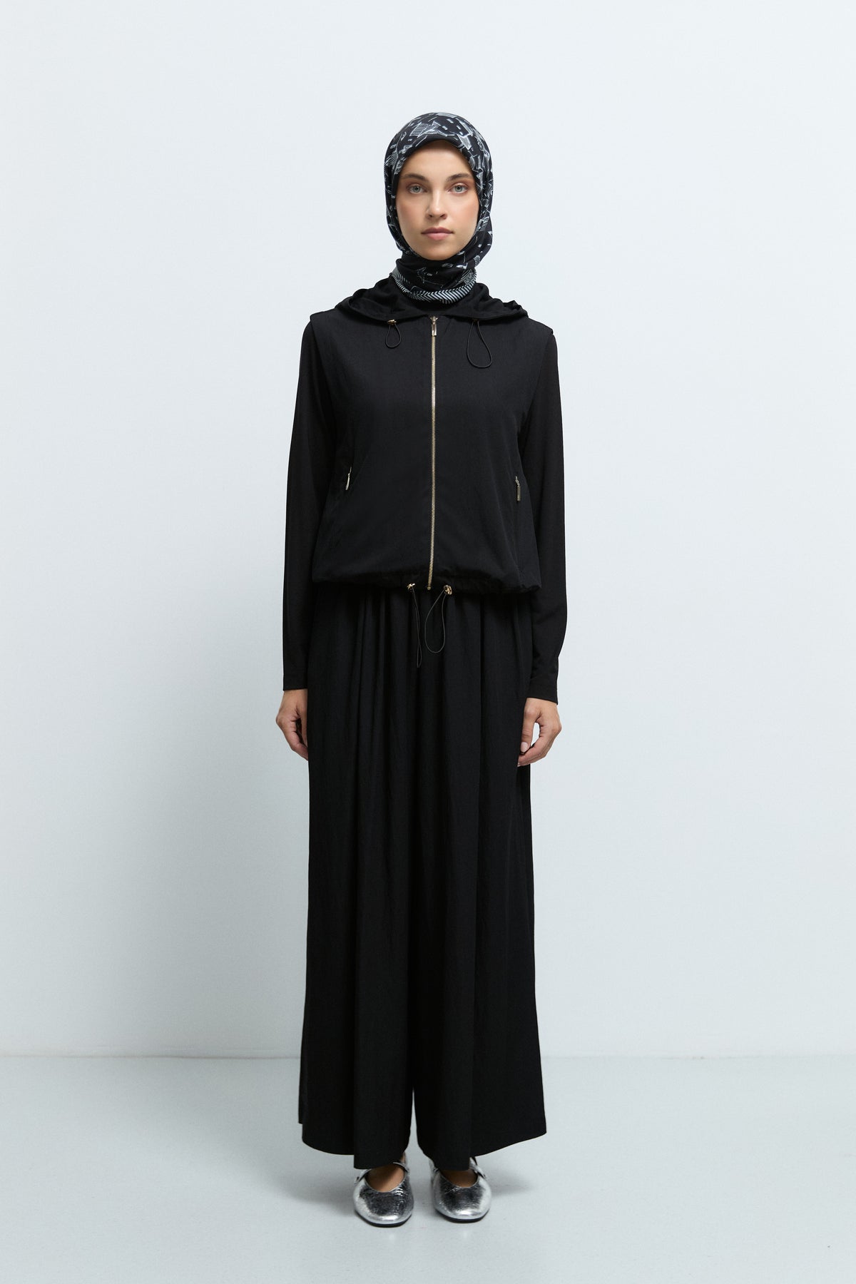 Rayon Blend Hooded Vest - Black
