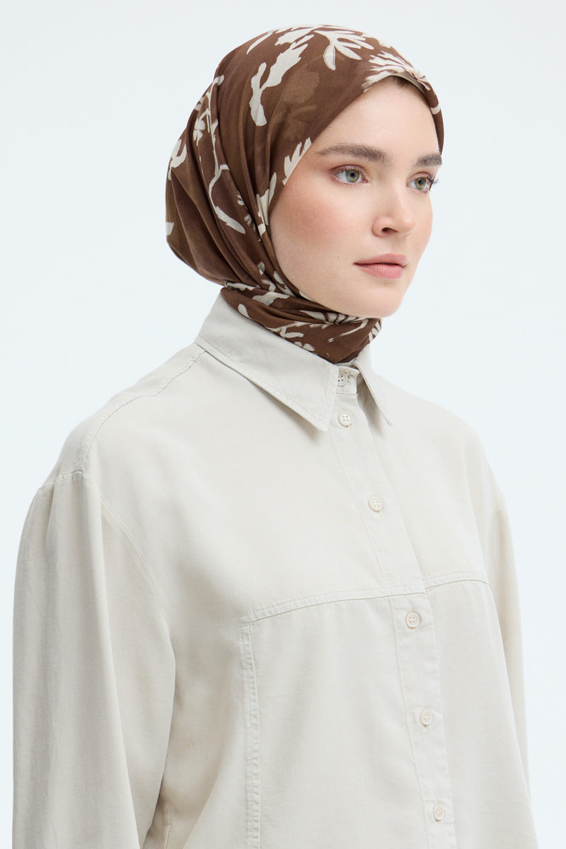Gülnuş %100 Pamuk Natural Eşarp - Fındık TUĞBA