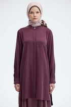 %100 Lyocell Hakim Yaka Tunik - Mürdüm TUĞBA