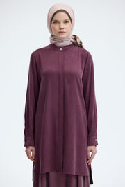 %100 Lyocell Hakim Yaka Tunik - Mürdüm TUĞBA