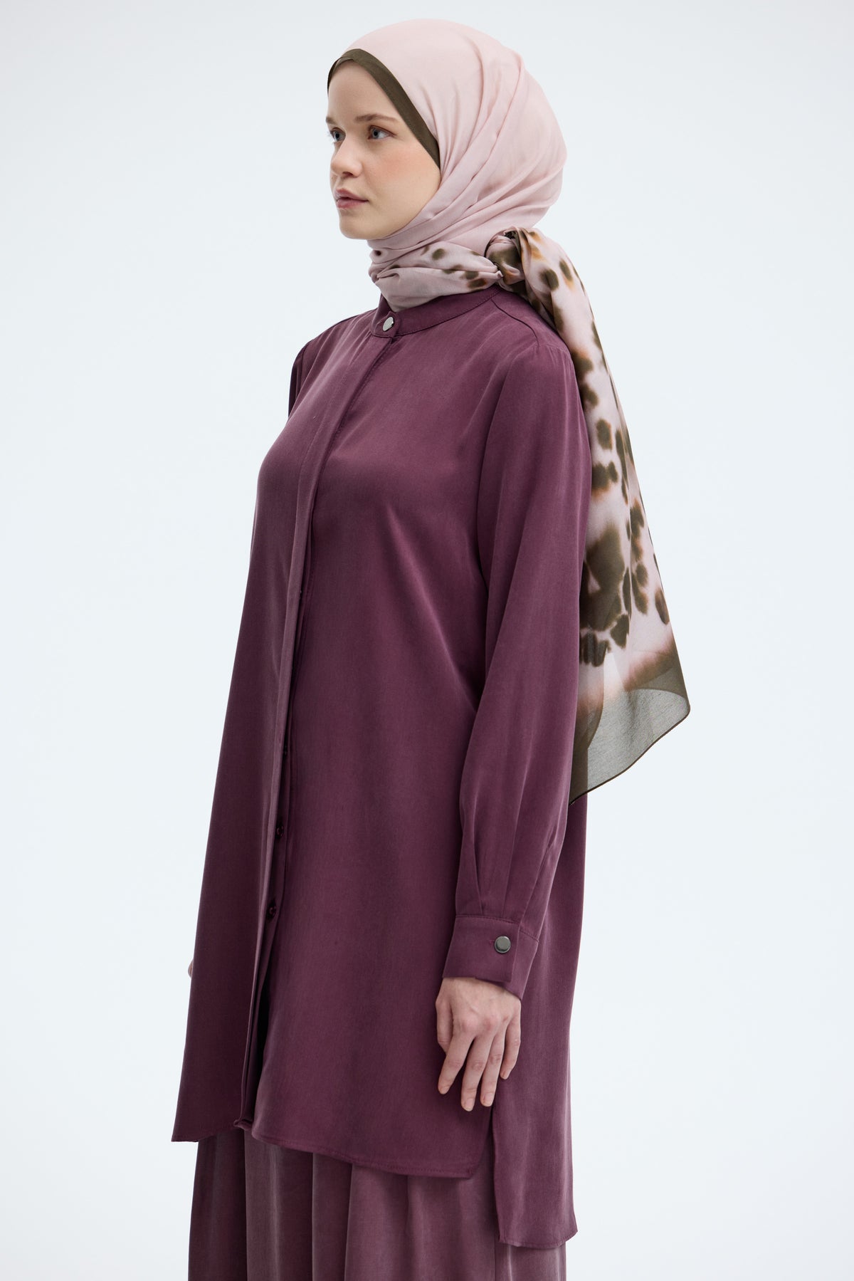 %100 Lyocell Hakim Yaka Tunik - Mürdüm TUĞBA