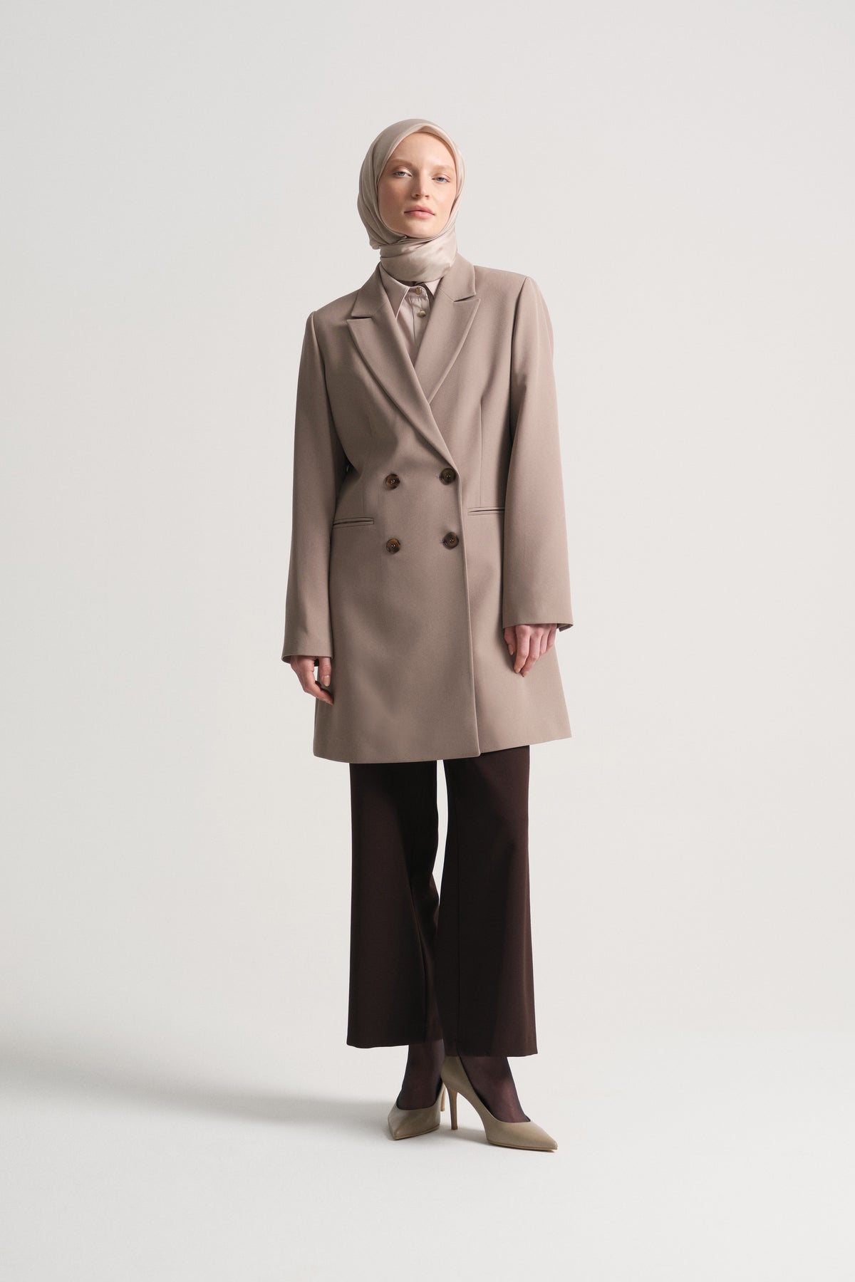 Double-Breasted Button Detail Jacket - Mink