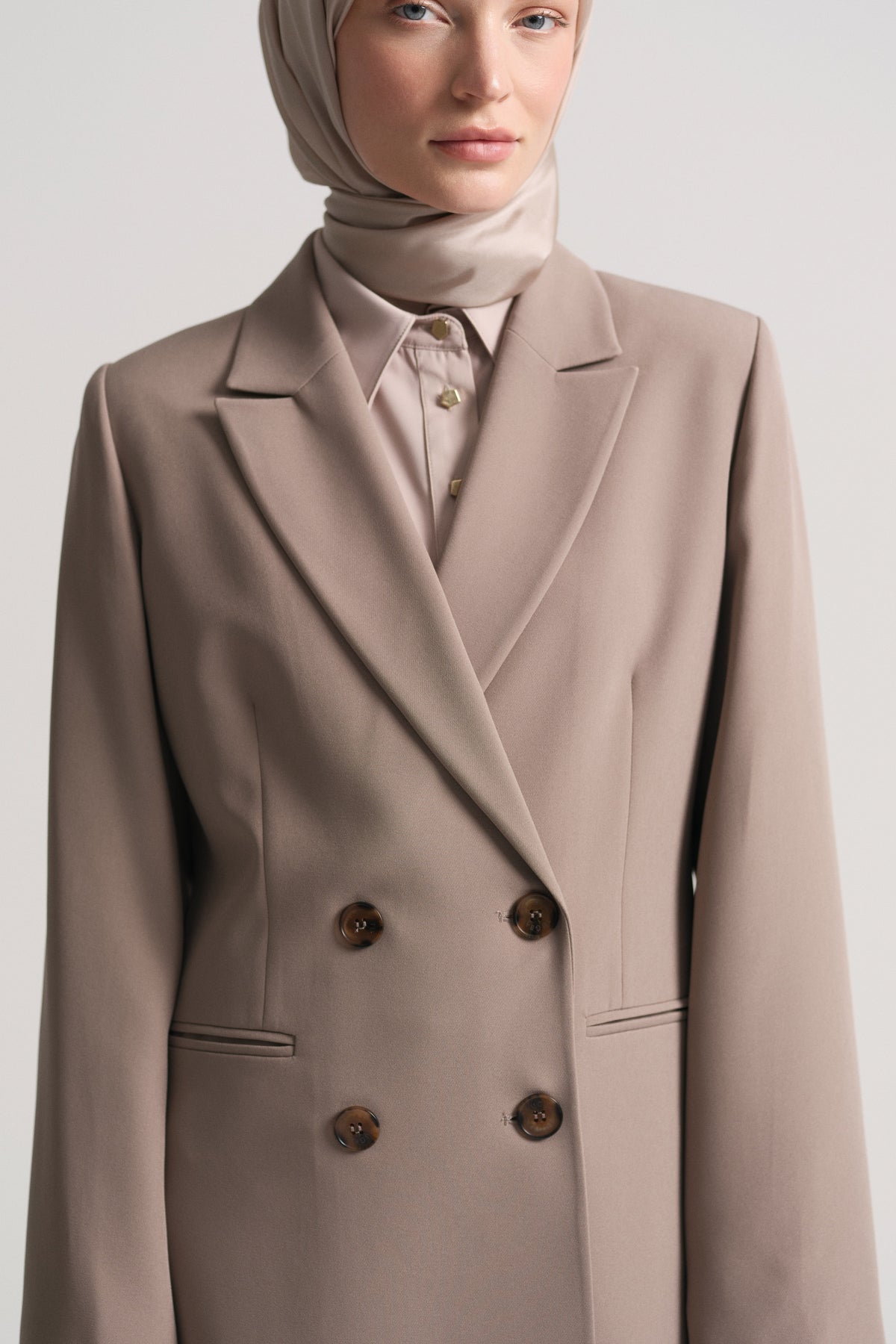 Double-Breasted Button Detail Jacket - Mink