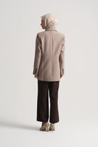 Kruvaze Yaka Süs Cep Detaylı Ceket - Vizon