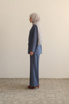 Wool Blend Wide-Leg Trousers - Indigo