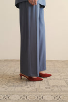 Wool Blend Wide-Leg Trousers - Indigo