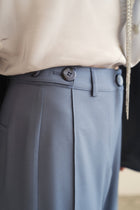 Wool Blend Wide-Leg Trousers - Indigo