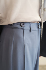 Wool Blend Wide-Leg Trousers - Indigo