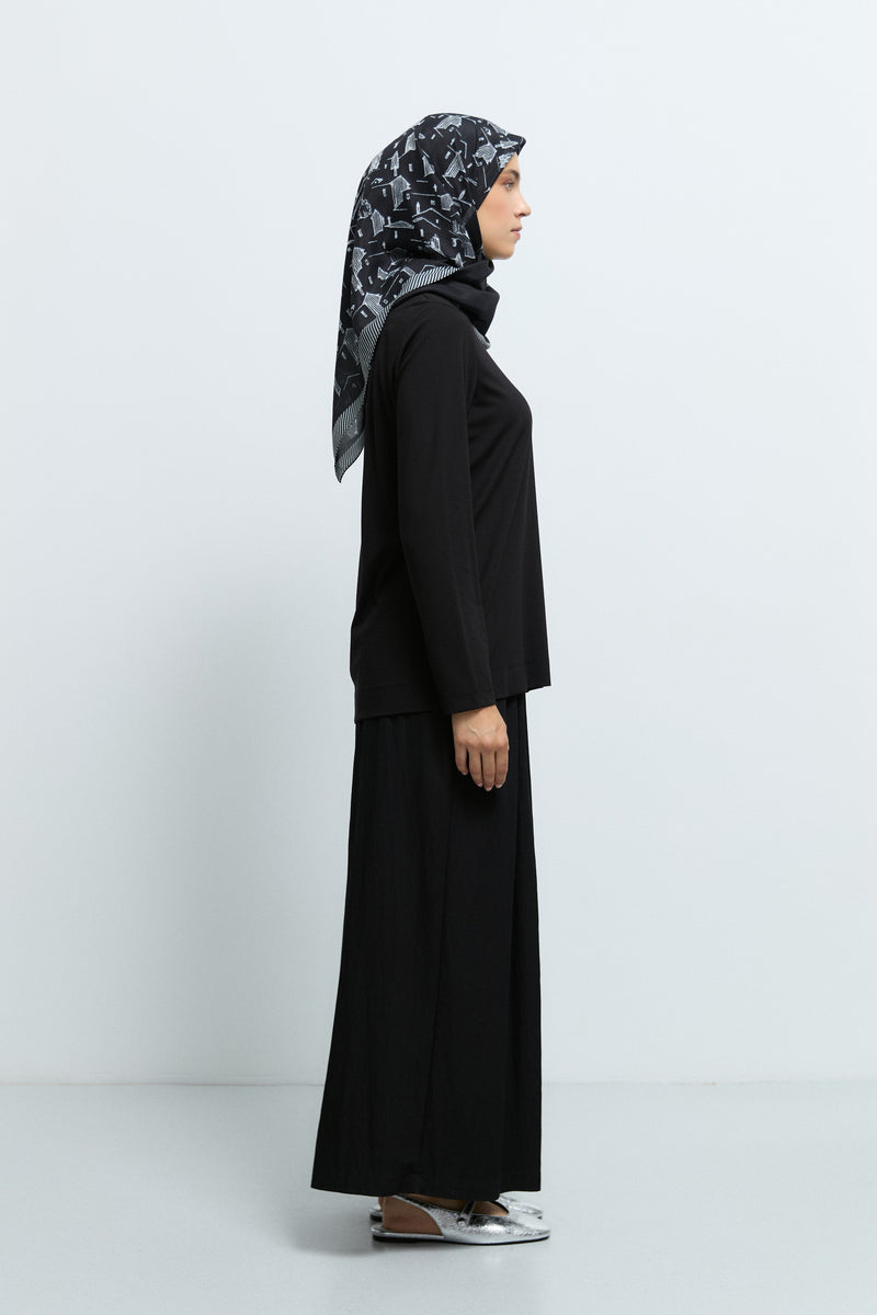 Rayon Karışımlı Rahat Kesim Bluz - Siyah TUĞBA