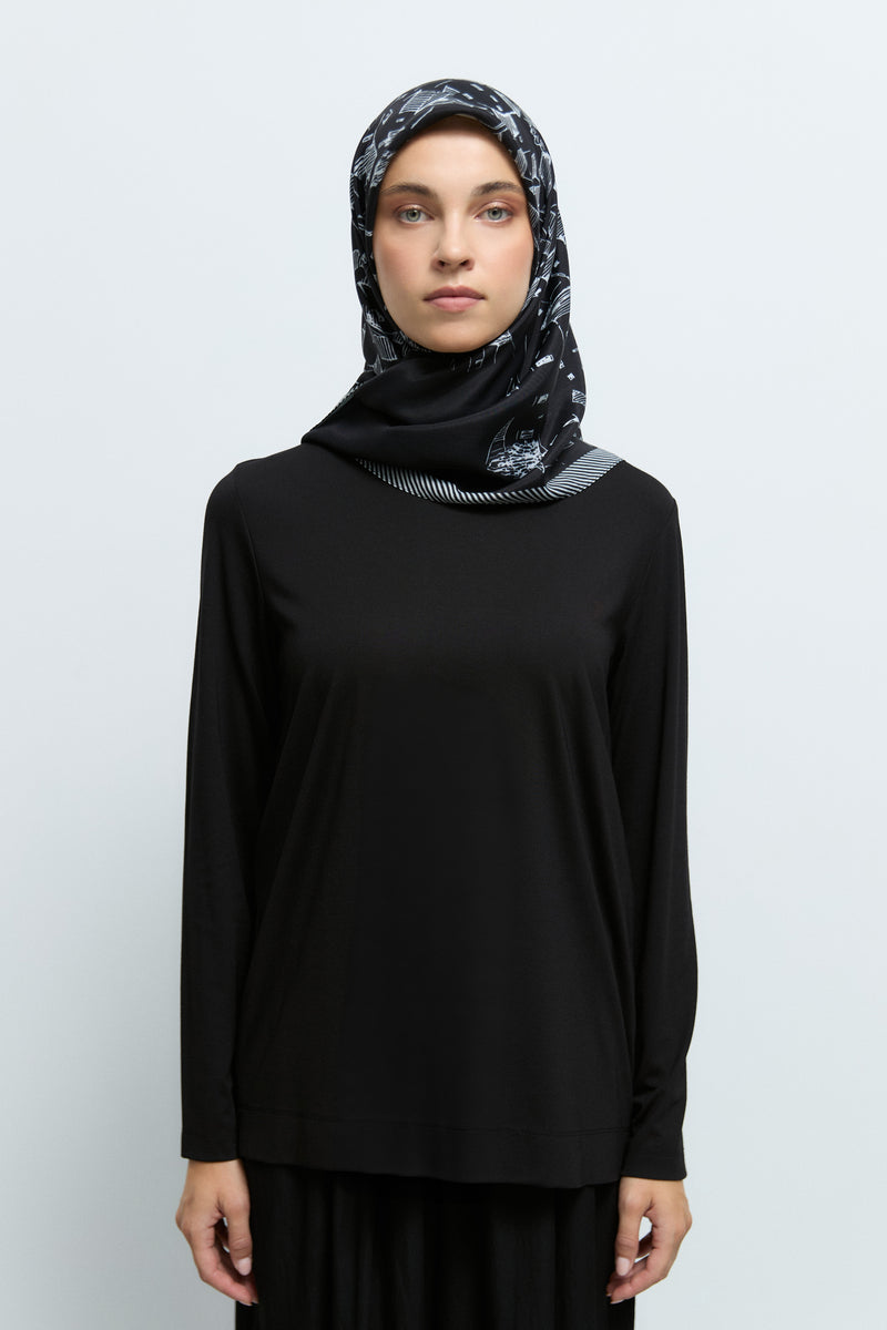 Rayon Karışımlı Rahat Kesim Bluz - Siyah TUĞBA