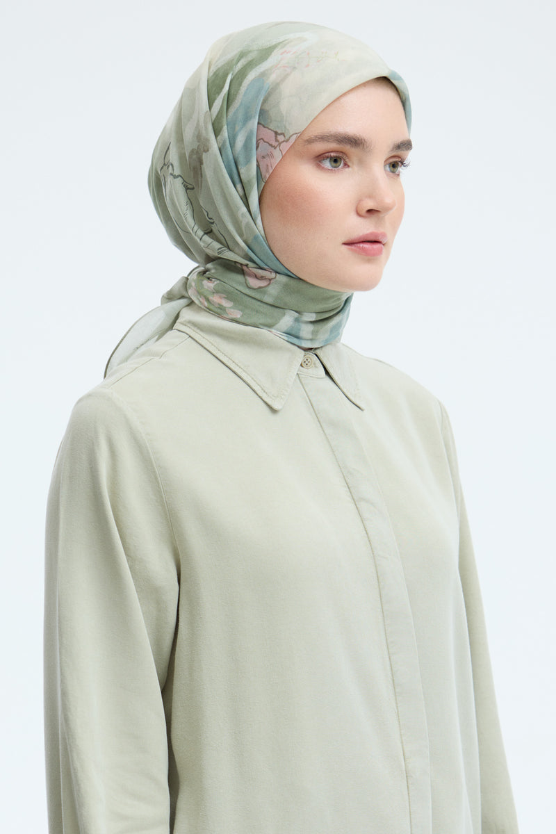 Ferahnüma %100 Pamuk Natural Eşarp - Açık Yeşil TUĞBA