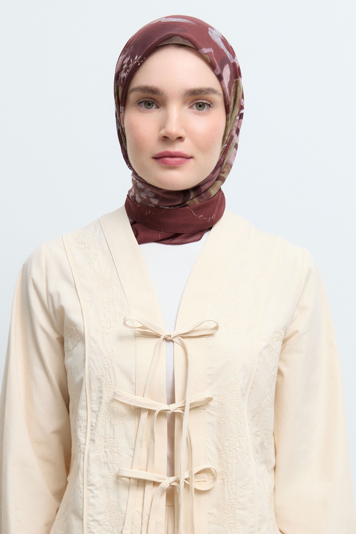 Ferahnüma %100 Pamuk Natural Eşarp - Bordo TUĞBA