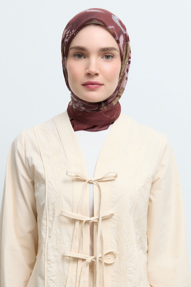 Ferahnüma %100 Pamuk Natural Eşarp - Bordo TUĞBA
