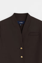 Wool Blend Button-Up Jacket - Brown