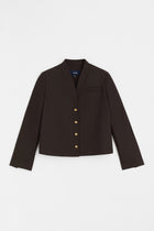 Wool Blend Button-Up Jacket - Brown