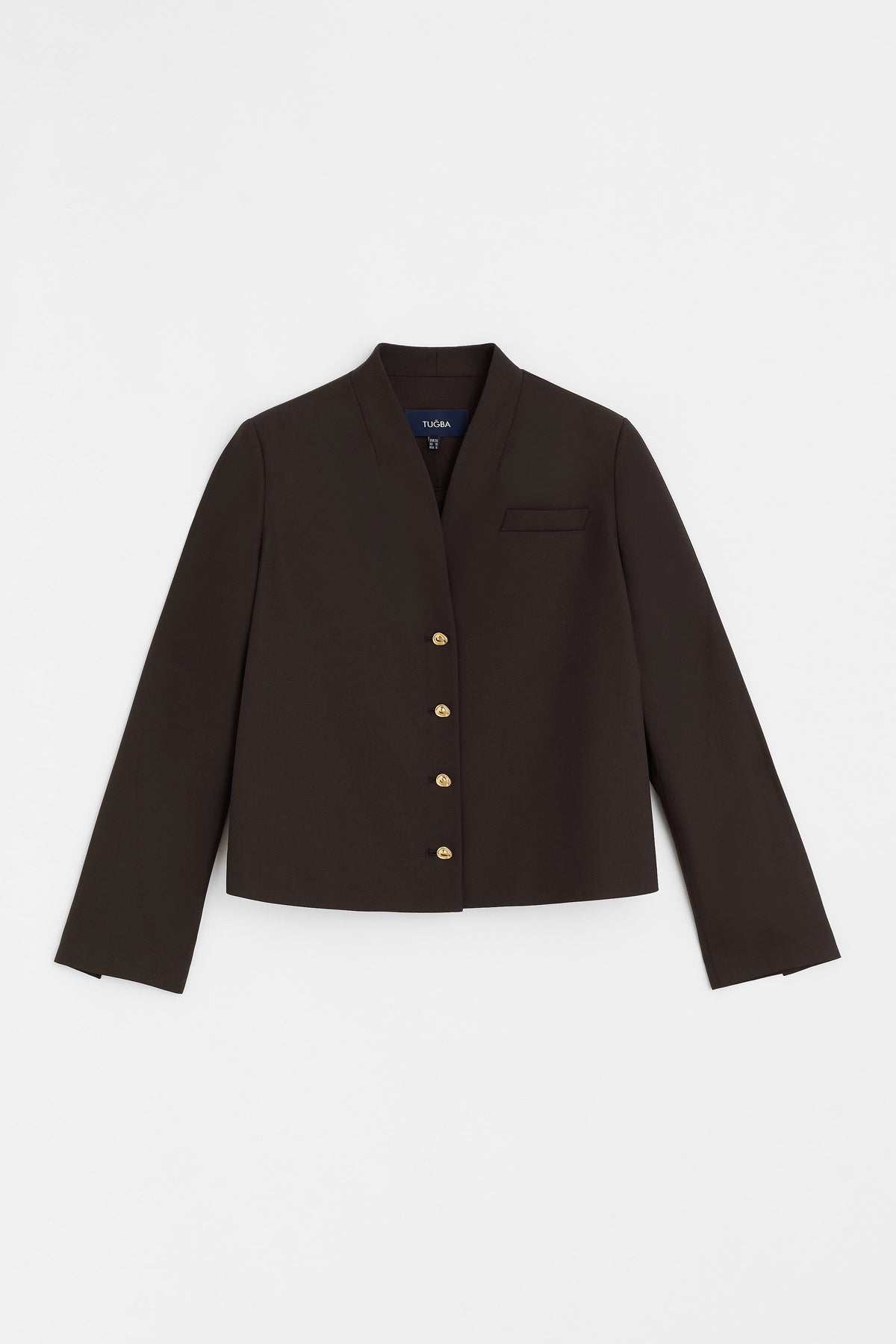 Wool Blend Button-Up Jacket - Brown
