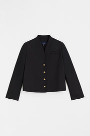 Wool Blend Buttoned Jacket - Black
