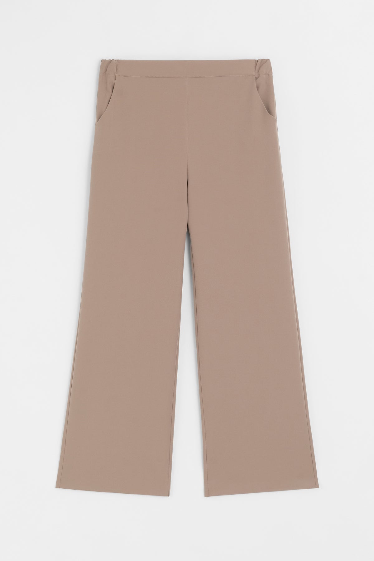 Wide Leg Elastic Waist Trousers - Mink