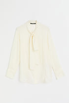 100% Silk Collar Scarf Detail Shirt - Ecru