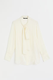 100% Silk Collar Scarf Detail Shirt - Ecru