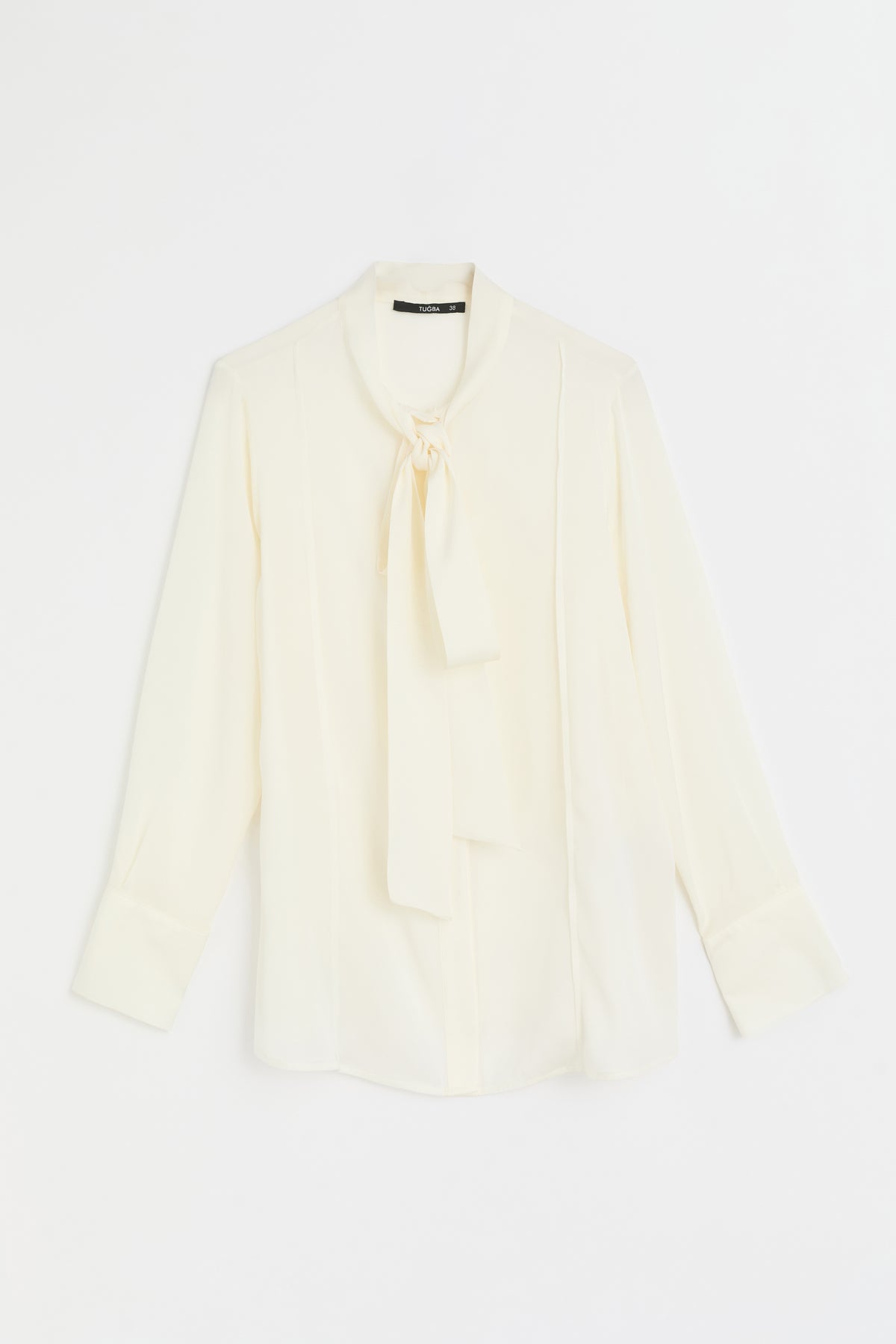 100% Silk Collar Scarf Detail Shirt - Ecru