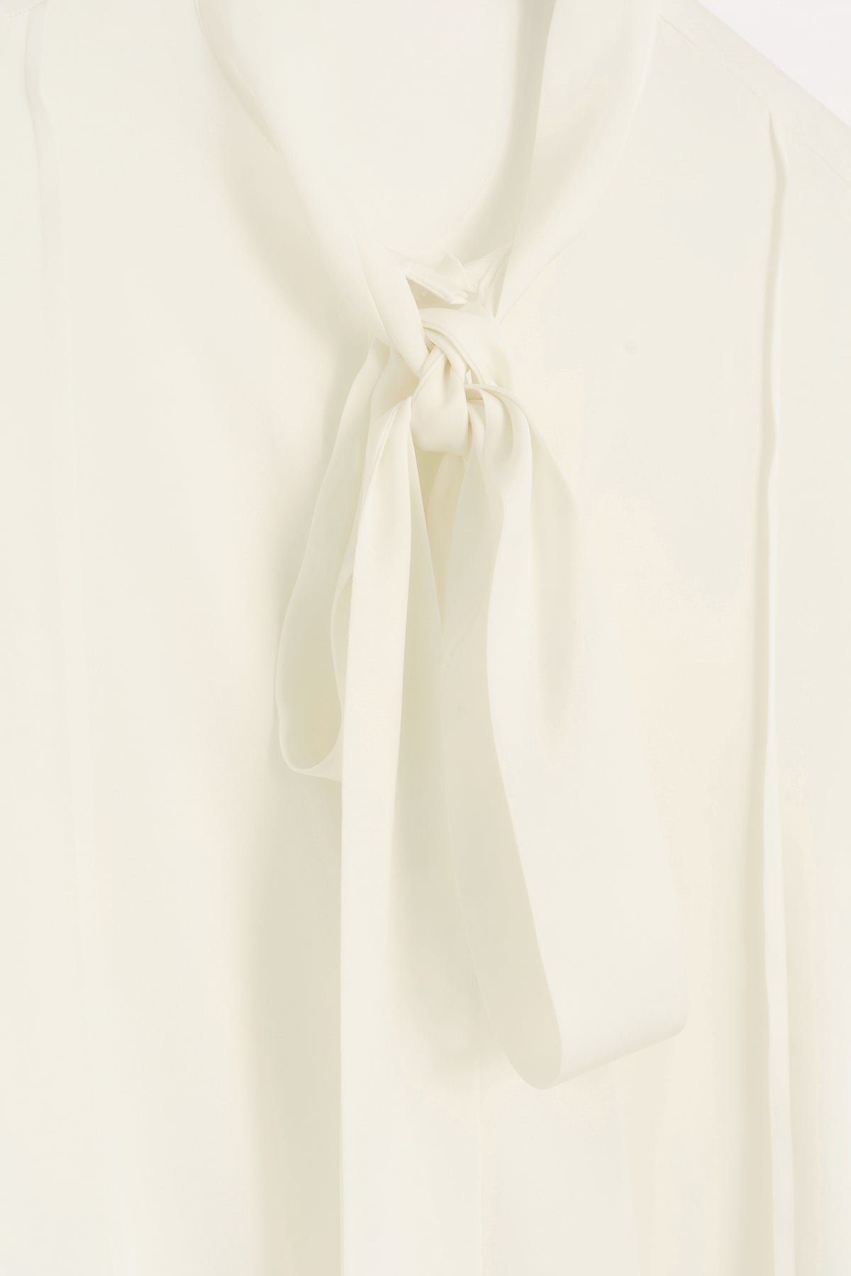 100% Silk Collar Scarf Detail Shirt - Ecru
