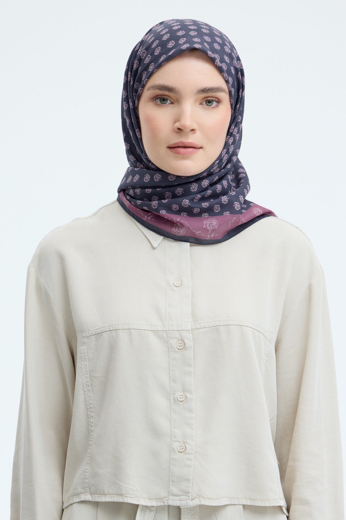Lalezar %100 Pamuk Natural Eşarp - Lacivert