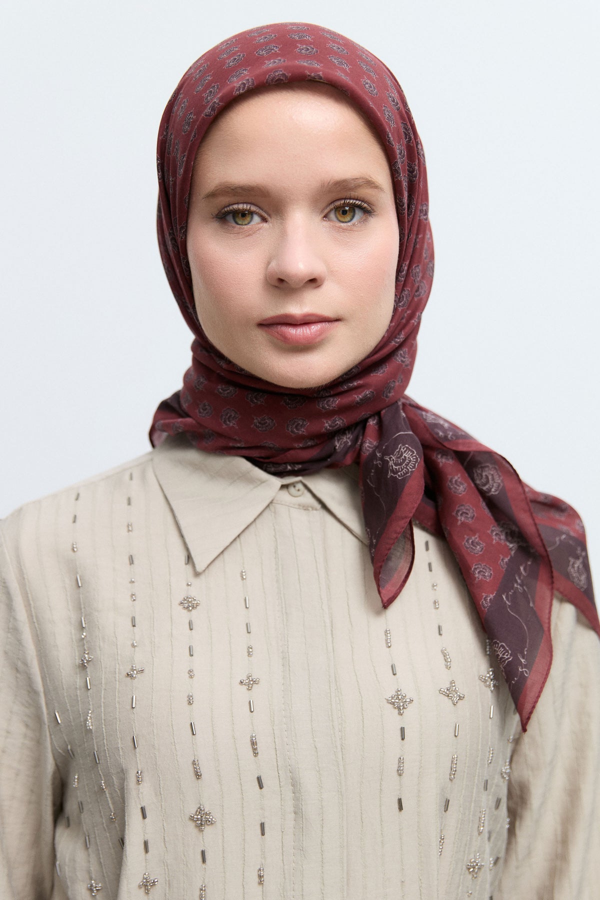 Lalezar %100 Pamuk Natural Eşarp - Bordo TUĞBA