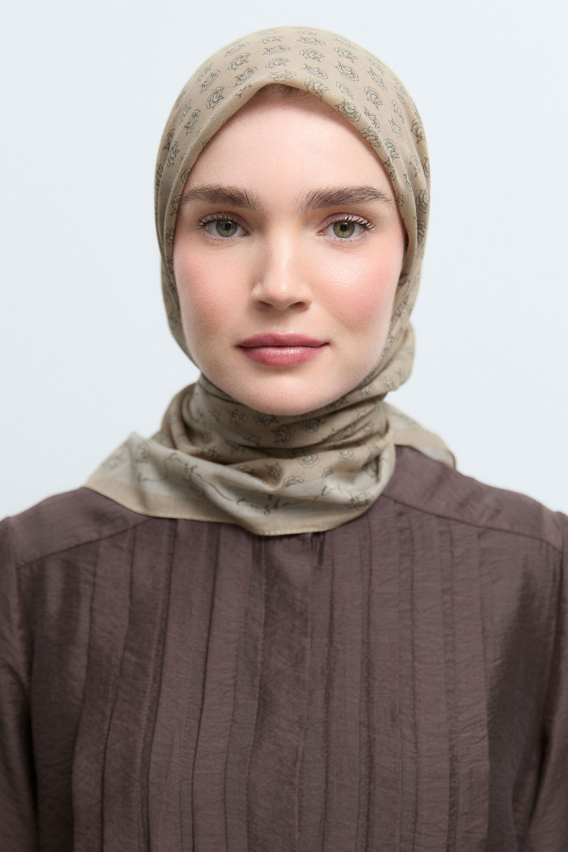 Lalezar %100 Pamuk Natural Eşarp - Açık Kahve TUĞBA