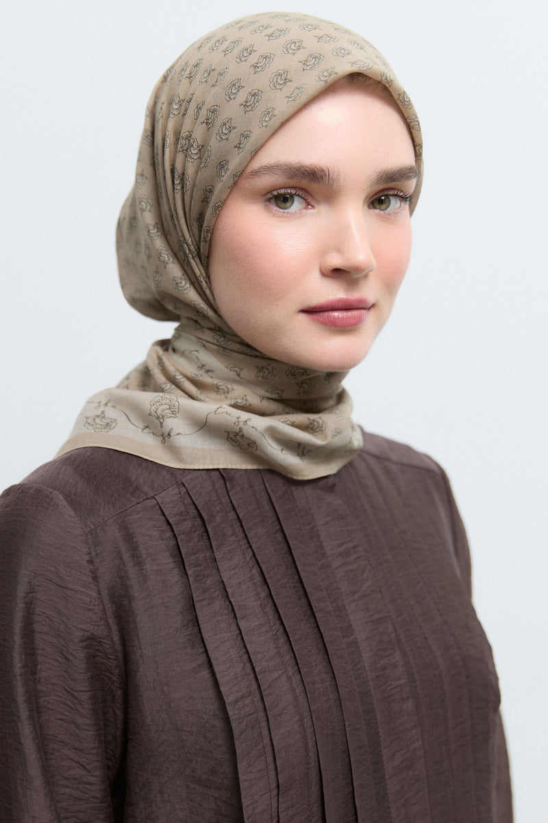 Lalezar %100 Pamuk Natural Eşarp - Açık Kahve TUĞBA