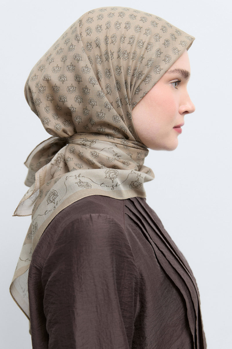 Lalezar %100 Pamuk Natural Eşarp - Açık Kahve TUĞBA