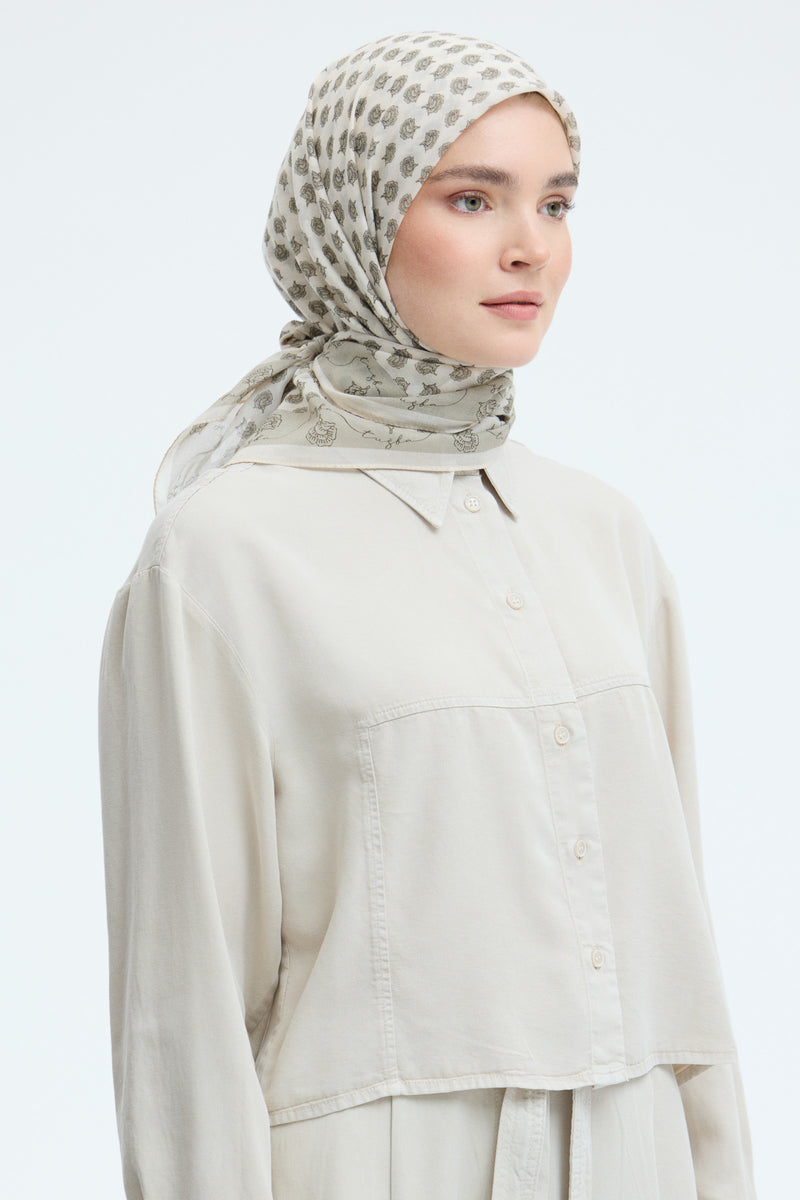 Lalezar %100 Pamuk Natural Eşarp - Krem TUĞBA