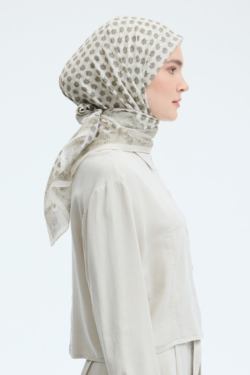 Lalezar %100 Pamuk Natural Eşarp - Krem TUĞBA