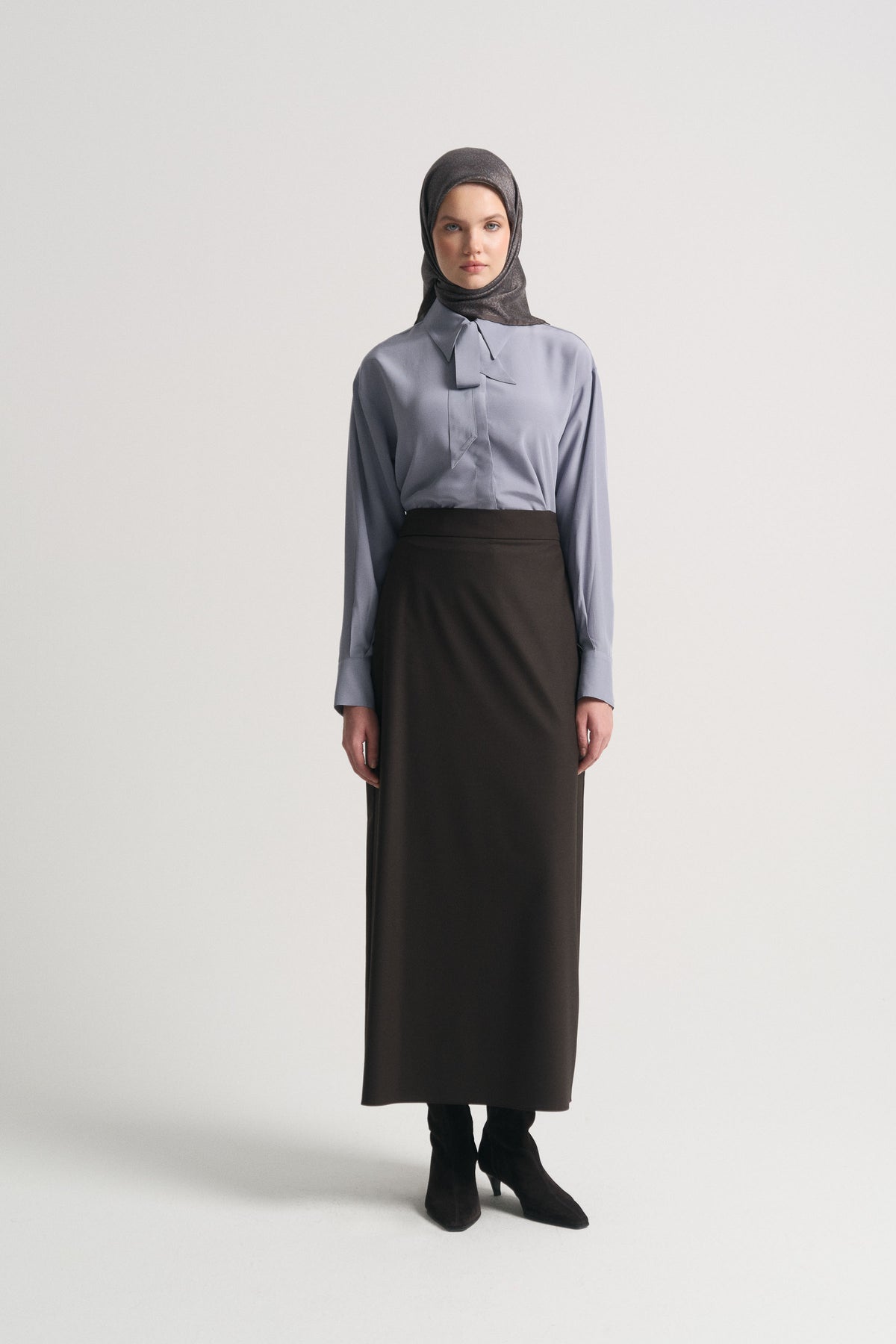 Pencil Skirt with Slit Detail - Brown