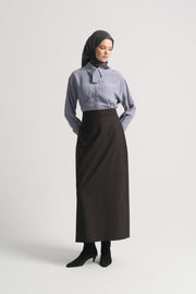 Pencil Skirt with Slit Detail - Brown