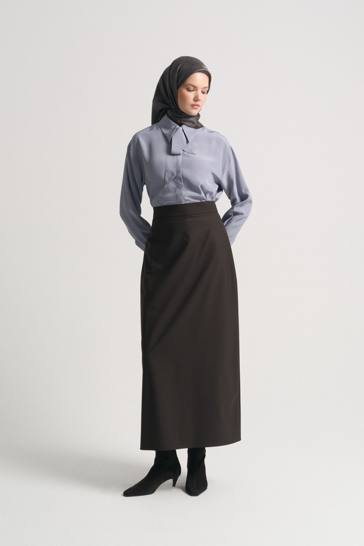 Pencil Skirt with Slit Detail - Brown