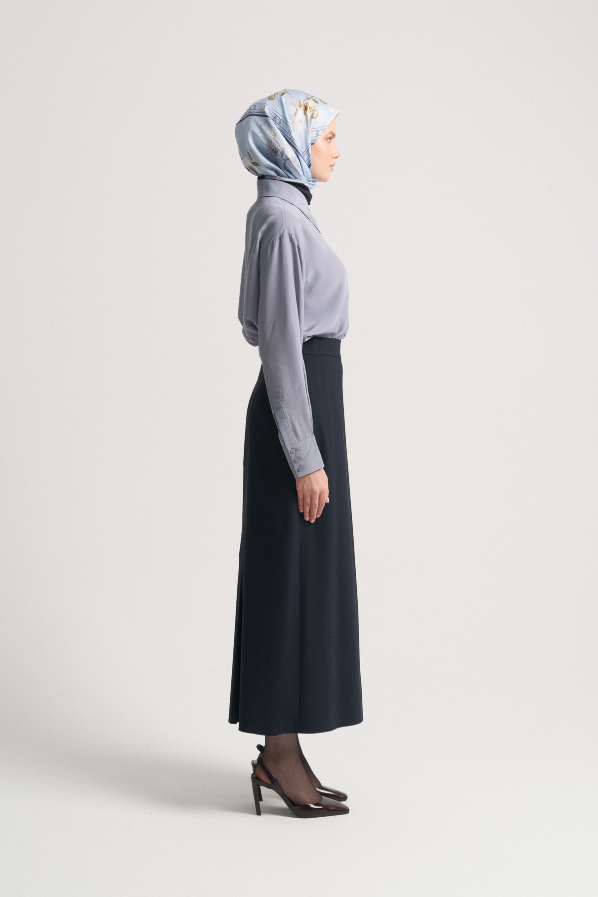 Pencil Skirt with Slit Detail - Navy Blue