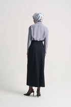 Pencil Skirt with Slit Detail - Navy Blue