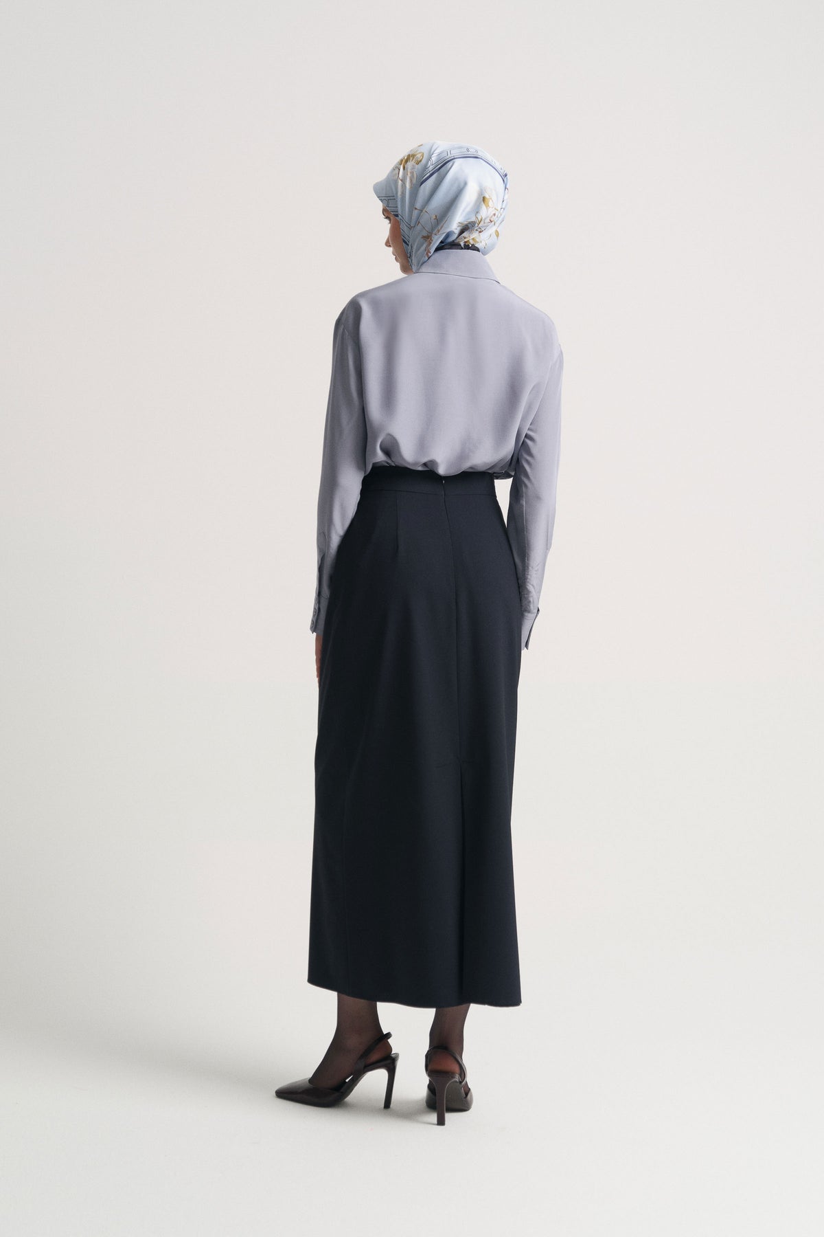 Pencil Skirt with Slit Detail - Navy Blue