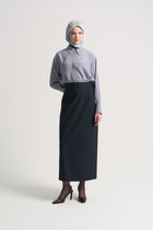 Pencil Skirt with Slit Detail - Navy Blue