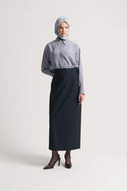 Pencil Skirt with Slit Detail - Navy Blue