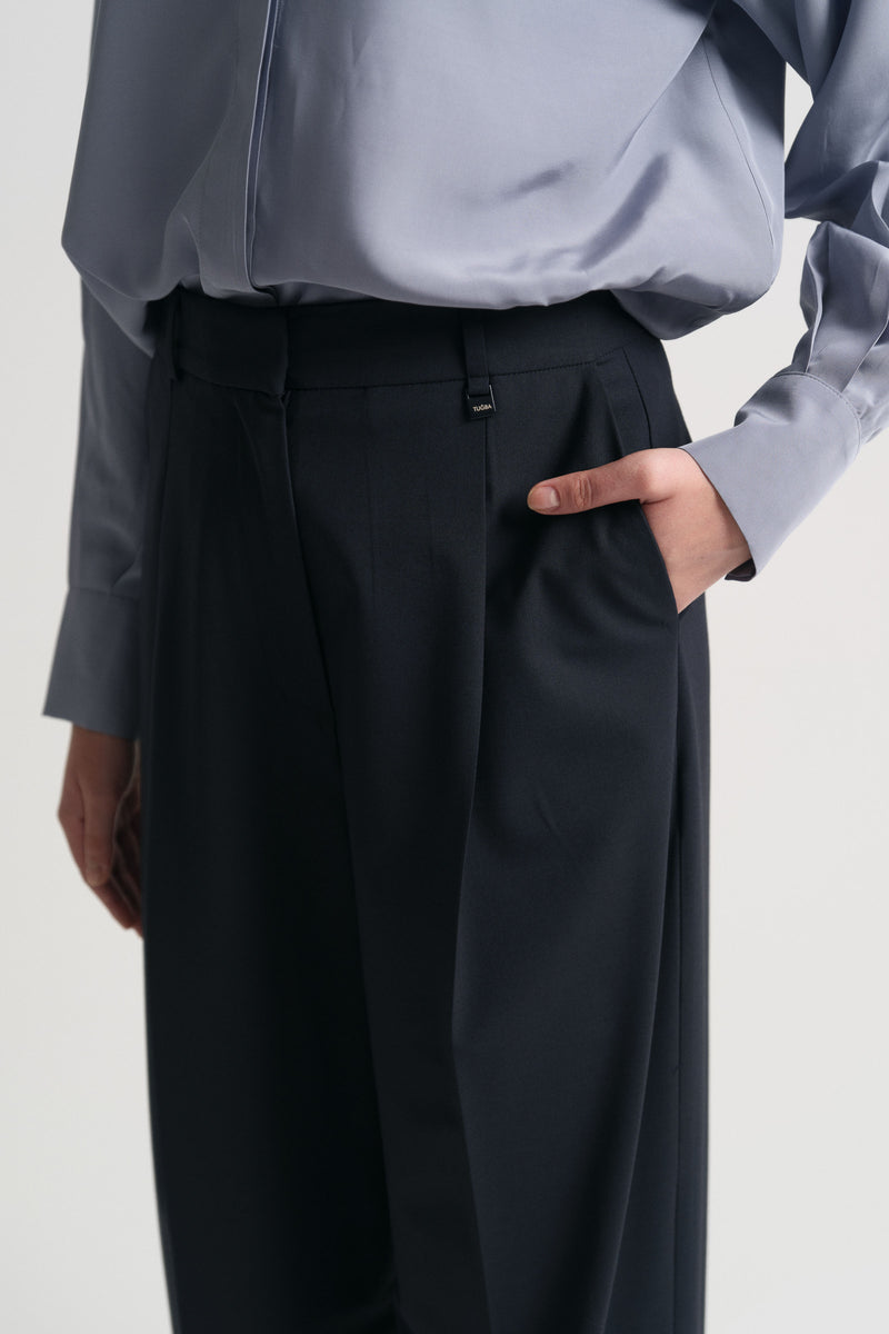 Single Pleated Trousers - Navy Blue