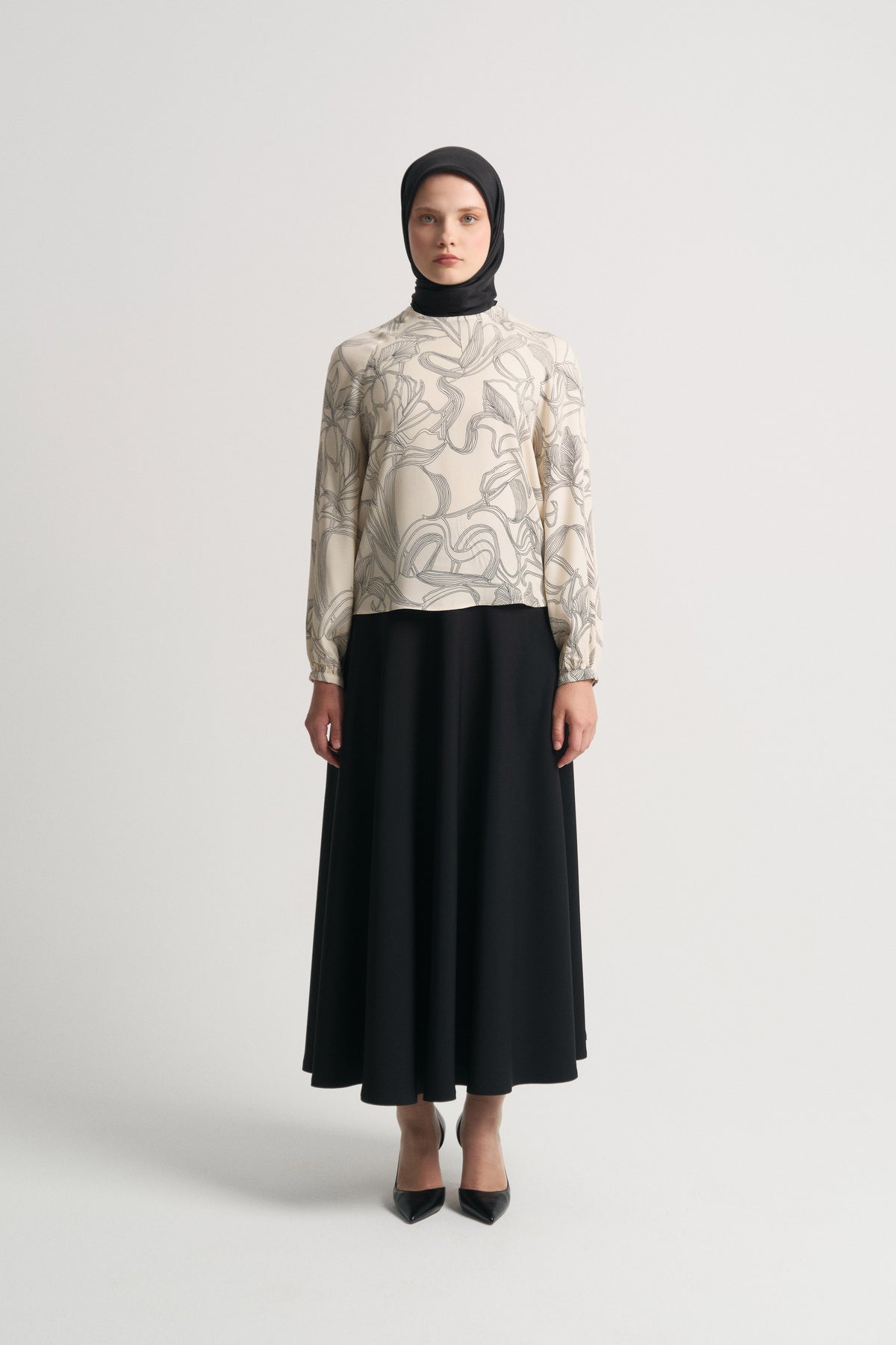 Rayon Blend Self-Patterned Blouse - Ecru