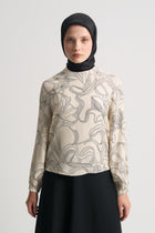 Rayon Blend Self-Patterned Blouse - Ecru