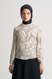 Rayon Blend Self-Patterned Blouse - Ecru