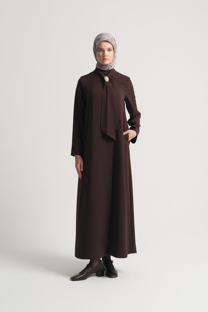 Abaya with Scarf Detail - Brown
