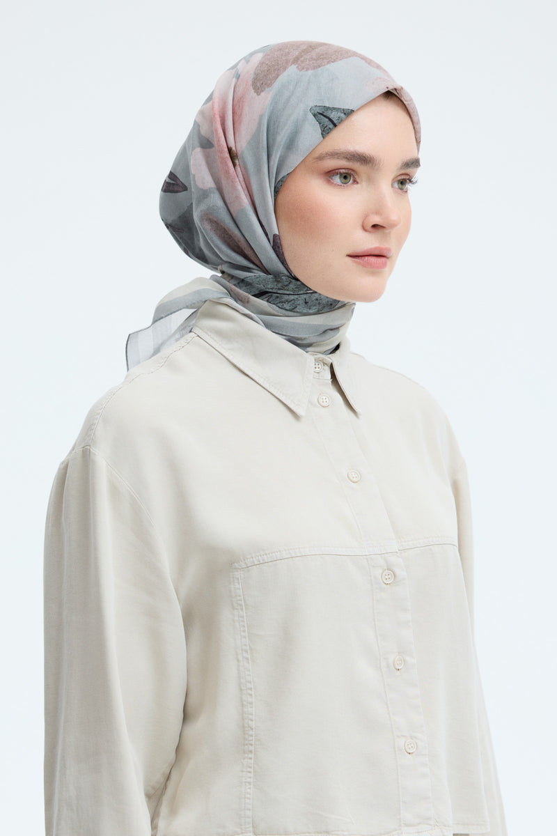 Dilrüba %100 Pamuk Natural Eşarp - Gri TUĞBA